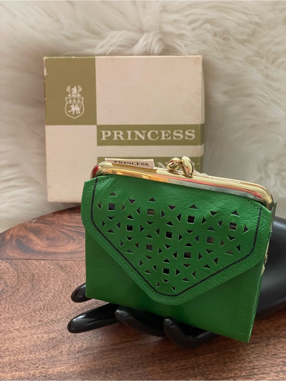 PRINCESS GARDNER Vintage Spring Green Leather Princess Tri-Partite French Purse - Picture 2 of 11